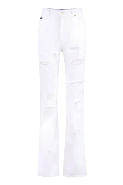 Dolce & Gabbana Distressed Straight-leg Jeans In White