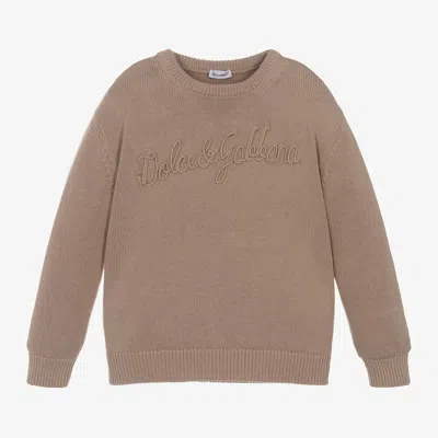 Dolce & Gabbana Babies' Boys Beige Cotton Knit Jumper In Brown