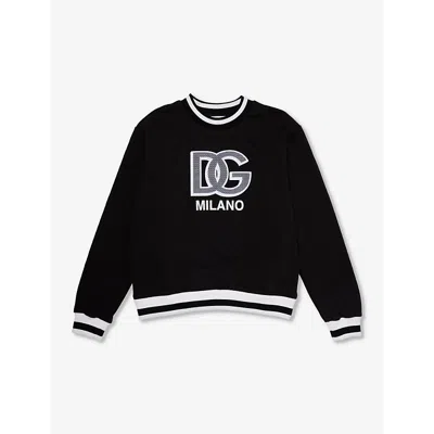 Dolce & Gabbana Kids' Graphic-print Crewneck Cotton-jersey Sweatshirt 8-12+ Years In Black