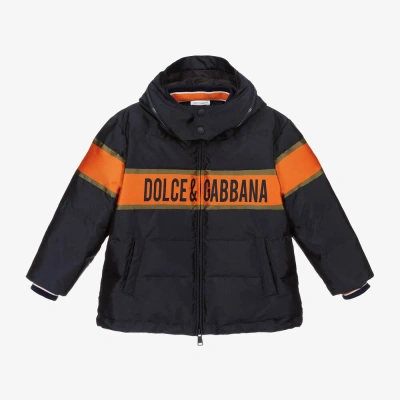 Dolce & Gabbana Babies' Boys Blue Down Logo Puffer Coat In Black