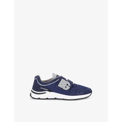 Dolce & Gabbana Kids' Dg-logo Mesh And Faux-suede Low-top Trainers In Blue