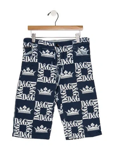 Pre-owned Dolce & Gabbana Kids' Boys Branded Pattern Printed Shorts In Blue