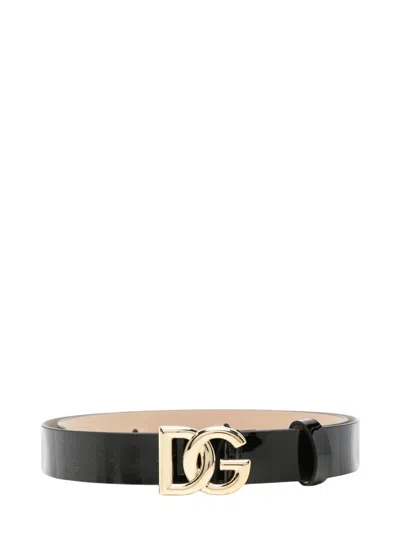 Dolce & Gabbana Boys Calf Leather Belt In Black