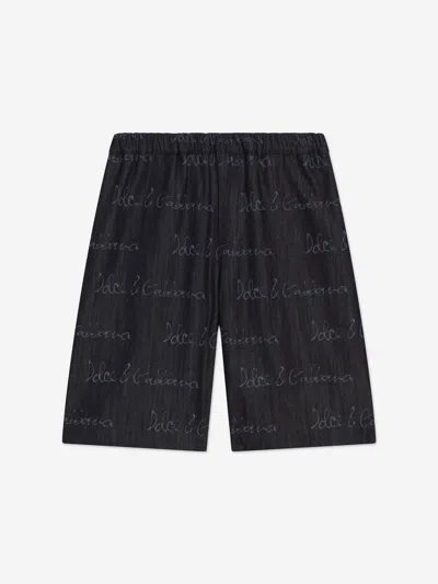 DOLCE & GABBANA DOLCE & GABBANA BOYS CHAMBRAY LOGO BERMUDA SHORTS