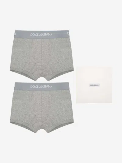 Dolce & Gabbana Boys Cotton Branded Boxer Shorts Set (2 Pack) 10 Yrs Grey In Gray