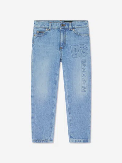 Dolce & Gabbana Kids' Boys Embossed Logo Skinny Jeans In Blue