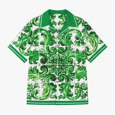 Dolce & Gabbana Kids' Boys Green Cotton Majolica Print Shirt