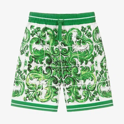 Dolce & Gabbana Babies' Boys Green Cotton Majolica Print Shorts In Gray
