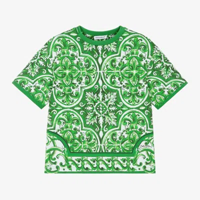 Dolce & Gabbana Babies' Boys Green Cotton Majolica Print T-shirt In Gray