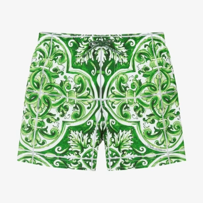 Dolce & Gabbana Babies' Boys Green Majolica Print Swim Shorts
