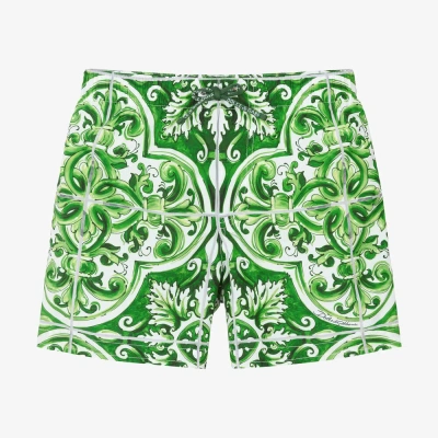 Dolce & Gabbana Babies' Majolica-print Swim Shorts In Green