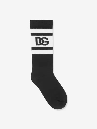 Dolce & Gabbana Kids' Logo-intarsia Ribbed Stretch-cotton Socks In White