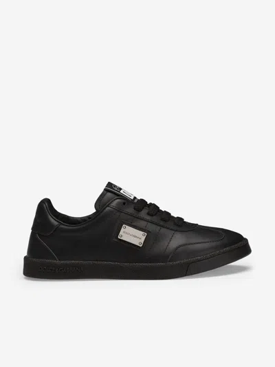 DOLCE & GABBANA DOLCE & GABBANA BOYS LEATHER LOGO LACE UP TRAINERS