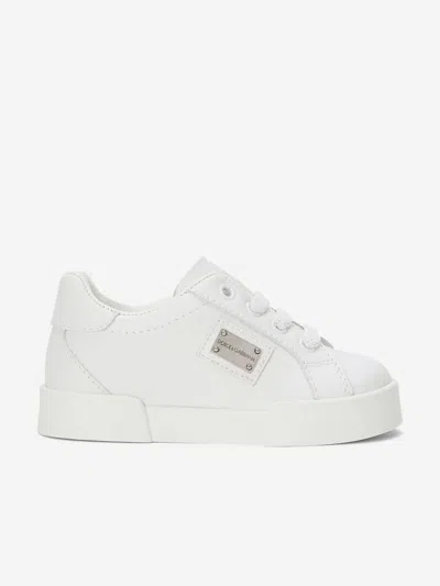 Dolce & Gabbana Kids' Logo-plaque Leather Sneakers In White