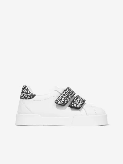 Dolce & Gabbana Babies' Boys Leather Velcro Logo Strap Trainers In White