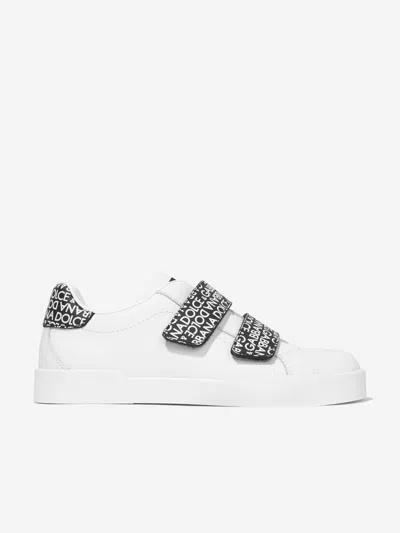 Dolce & Gabbana Kids' Boys Leather Velcro Logo Strap Trainers In White