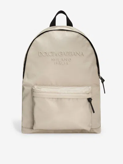 Dolce & Gabbana Boys Logo Backpack In Sand