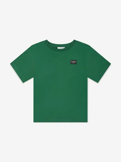 Dolce & Gabbana Kids' Logo-patch Cotton T-shirt In Green