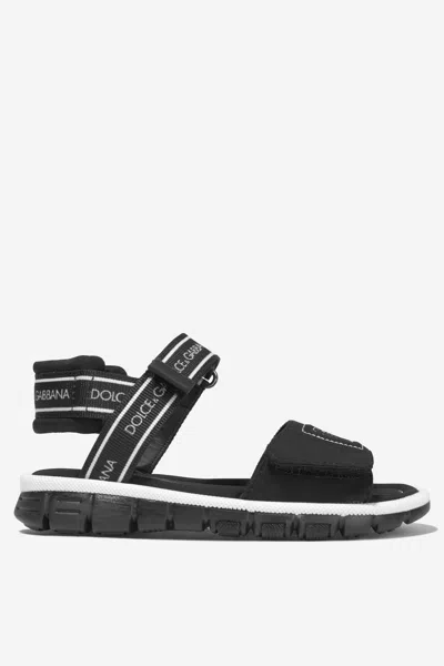 Dolce & Gabbana Babies' Technical Fabric Sandals With Dg Logo In Black