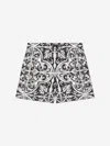Dolce & Gabbana Boy's Majolica-print Swim Trunks In Black