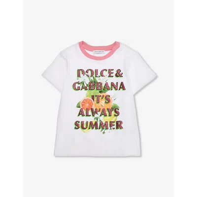 Dolce & Gabbana Kids' Always Summer Slogan-print Cotton-jersey T-shirt 12-30 Months In Optical White