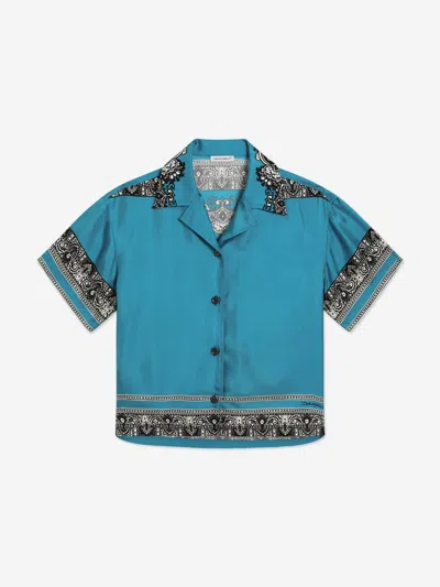 Dolce & Gabbana Boys Silk Bandana Print Shirt In Blue