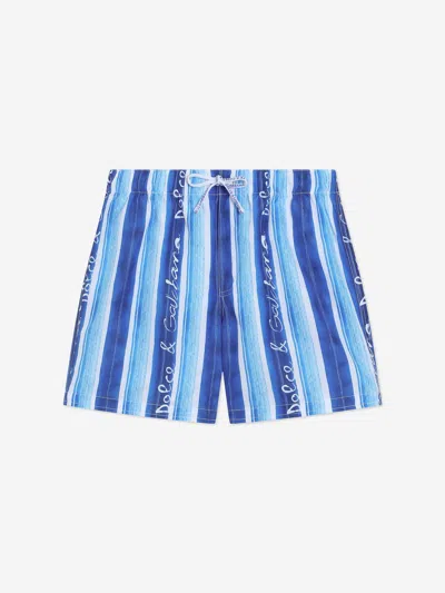 Dolce & Gabbana Boys Striped Swim Shorts In Blue