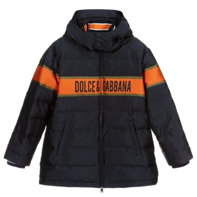 Dolce & Gabbana Boys Teen Blue & Orange Logo Coat