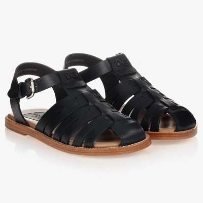 Dolce & Gabbana Boys Teen Navy Blue Logo Sandals