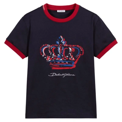 Dolce & Gabbana Boys Teen Navy Blue Logo T-shirt In Black