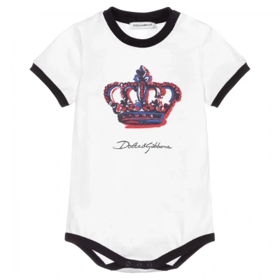Dolce & Gabbana Babies' Boys White Crown Logo Bodyvest