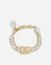 Dolce & Gabbana Bracelet With Rhinestones And Dg Logo In Gold
