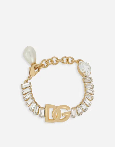 Dolce & Gabbana Bracelet With Rhinestones And Dg Logo In Gold