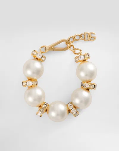 Dolce & Gabbana Bracelet With Maxi-spheres And Dg Logo In White