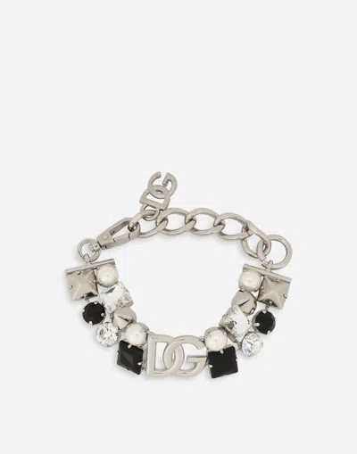 Dolce & Gabbana Dg Logo Crystal Bracelet In Silver