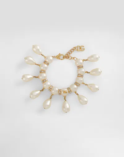 Dolce & Gabbana Bracelet With Spheres, Teardrop Accents And Dg Logo In White