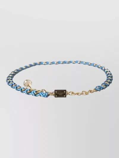 Dolce & Gabbana Blue Braided Gold Brass Chain Waist Women's Belt