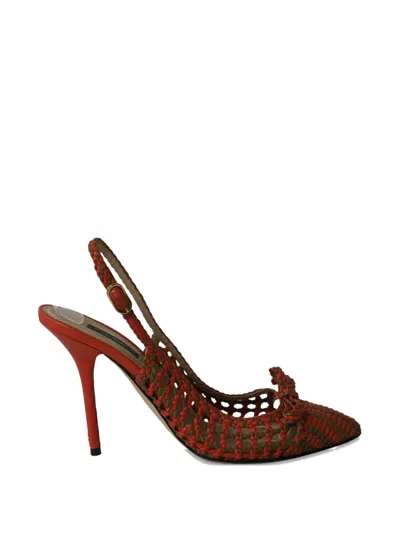 Pre-owned Dolce & Gabbana Braided-design Slingback Pumps In Orange