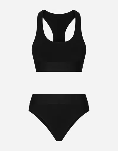 Dolce & Gabbana Bralette Swimsuit With Branded Elastic In Black