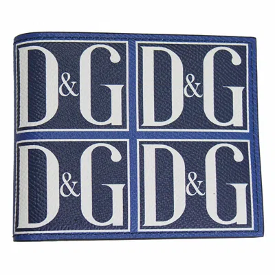 Pre-owned Dolce & Gabbana Brand  Logos Men's Blue Leather Bifold Wallet Bp2463