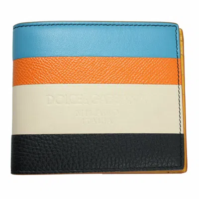 Pre-owned Dolce & Gabbana Brand  Men's Stripe Leather Bifold Wallet Bp1321 In Multicolor