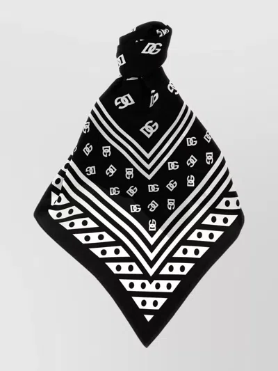 DOLCE & GABBANA BRAND EMBLEM SQUARE SCARF WITH STRIPED BORDER