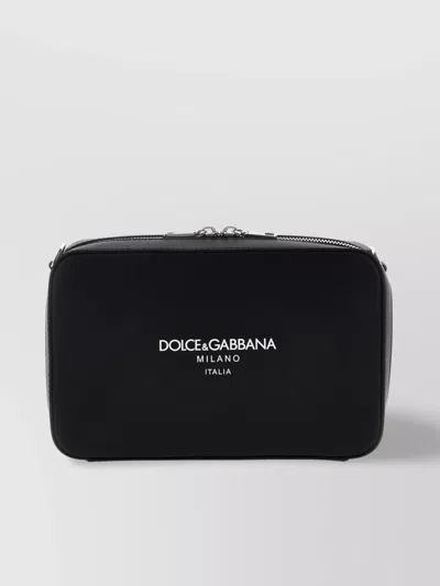 Dolce & Gabbana Brand Logo Adjustable Rectangular Messenger Bag Strap In Black