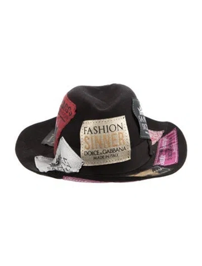 Pre-owned Dolce & Gabbana Brand Logo Patched Fedora Hat In Black