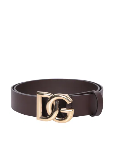 Dolce & Gabbana Branded Belt In Brown