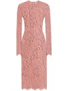 Dolce & Gabbana Women Branded Floral Cardonetto Lace Sheath Dress In Pink