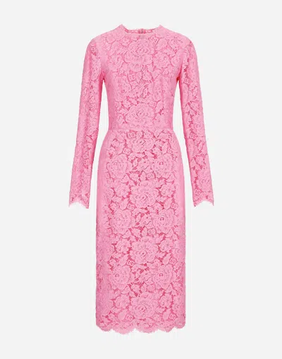 DOLCE & GABBANA BRANDED FLORAL CORDONETTO LACE SHEATH DRESS