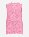 Dolce & Gabbana Pink Sleeveless Top In Branded Stretch Lace In ピンク