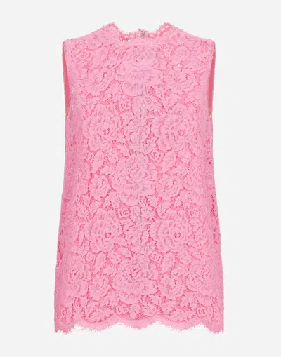 DOLCE & GABBANA BRANDED FLORAL CORDONETTO LACE TOP
