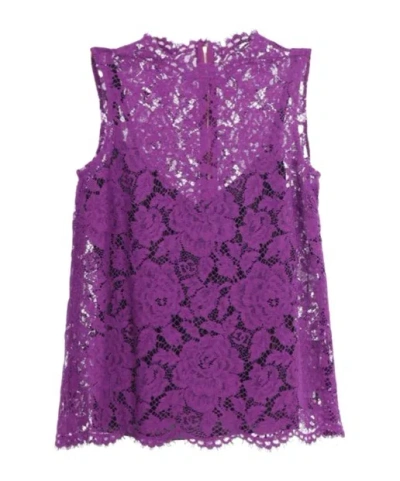 DOLCE & GABBANA DOLCE  GABBANA BRANDED FLORAL CORDONETTO LACE TOP